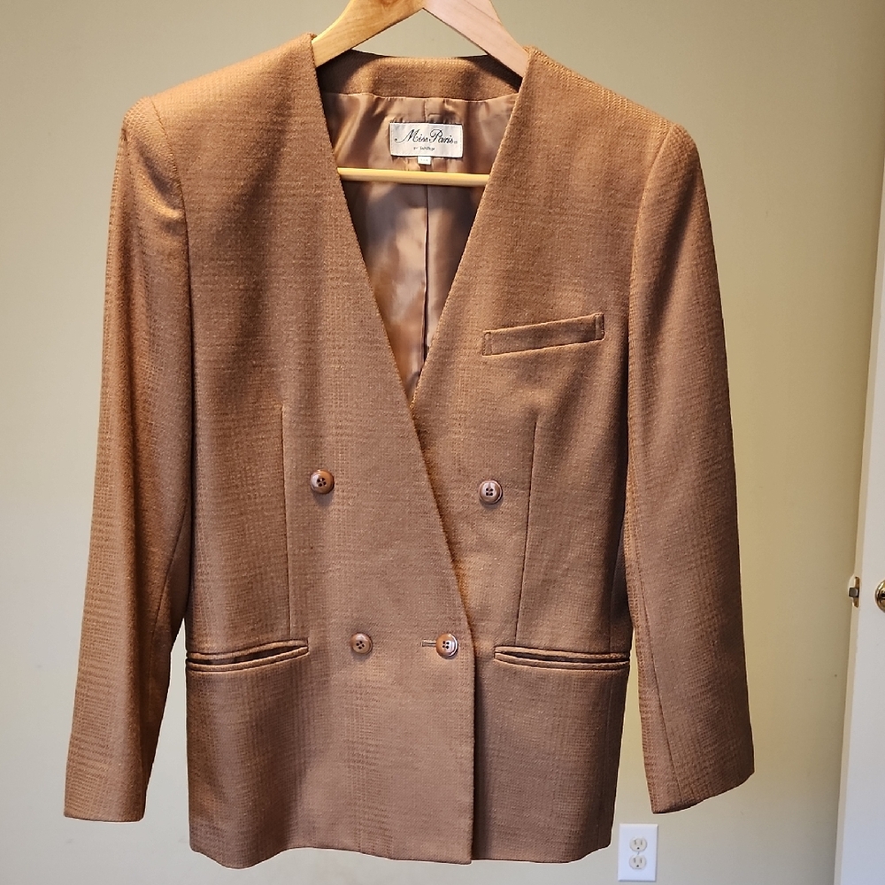 Miss Paris Made In Japan Beautiful Brown Wool Double-Breasted Blazer